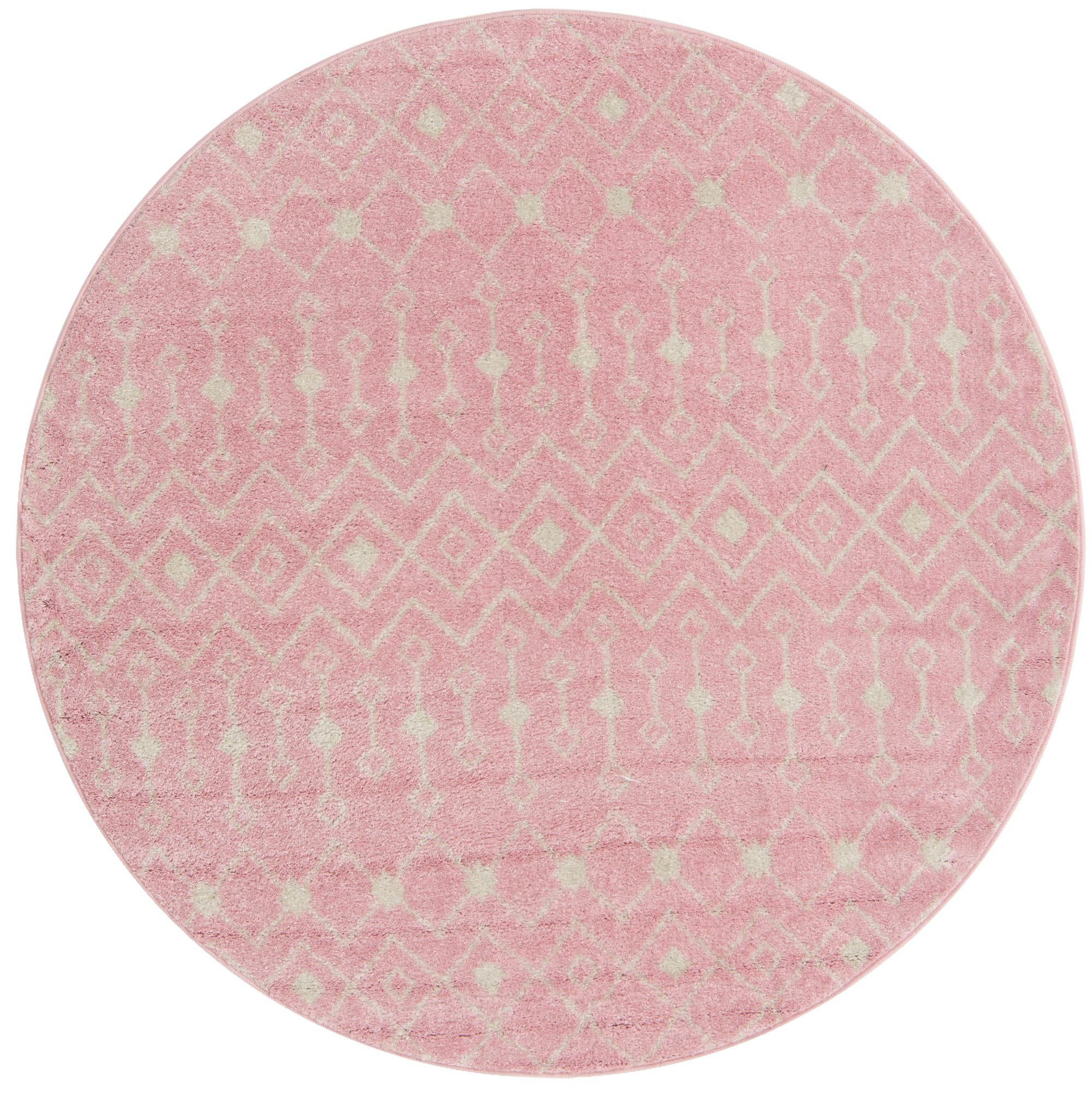 6' x 6' Boswell · Geometric trellis rug, pink and ivory