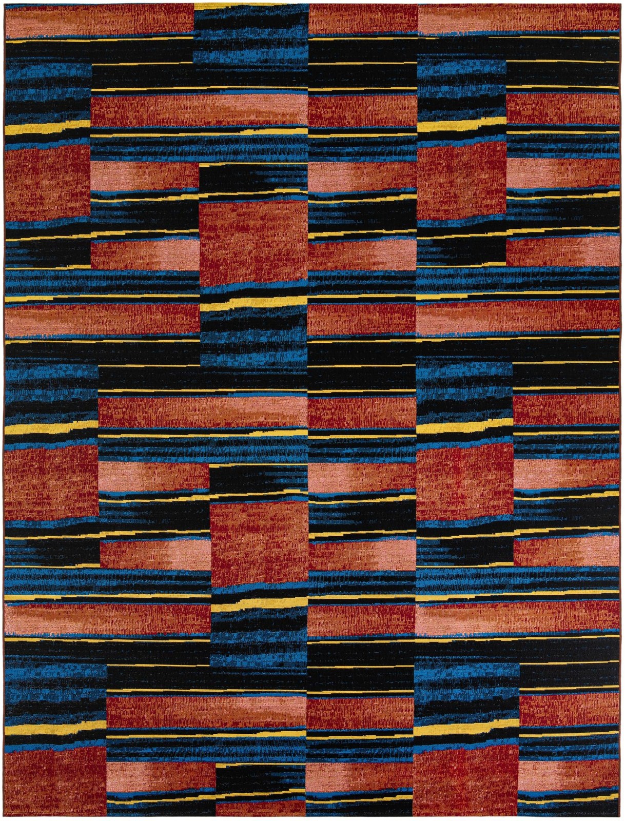 9' x 12' Conley · Abstract striped Outdoor Rug, red and black