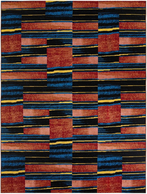 9' x 12' Conley · Abstract striped Outdoor Rug, red and black