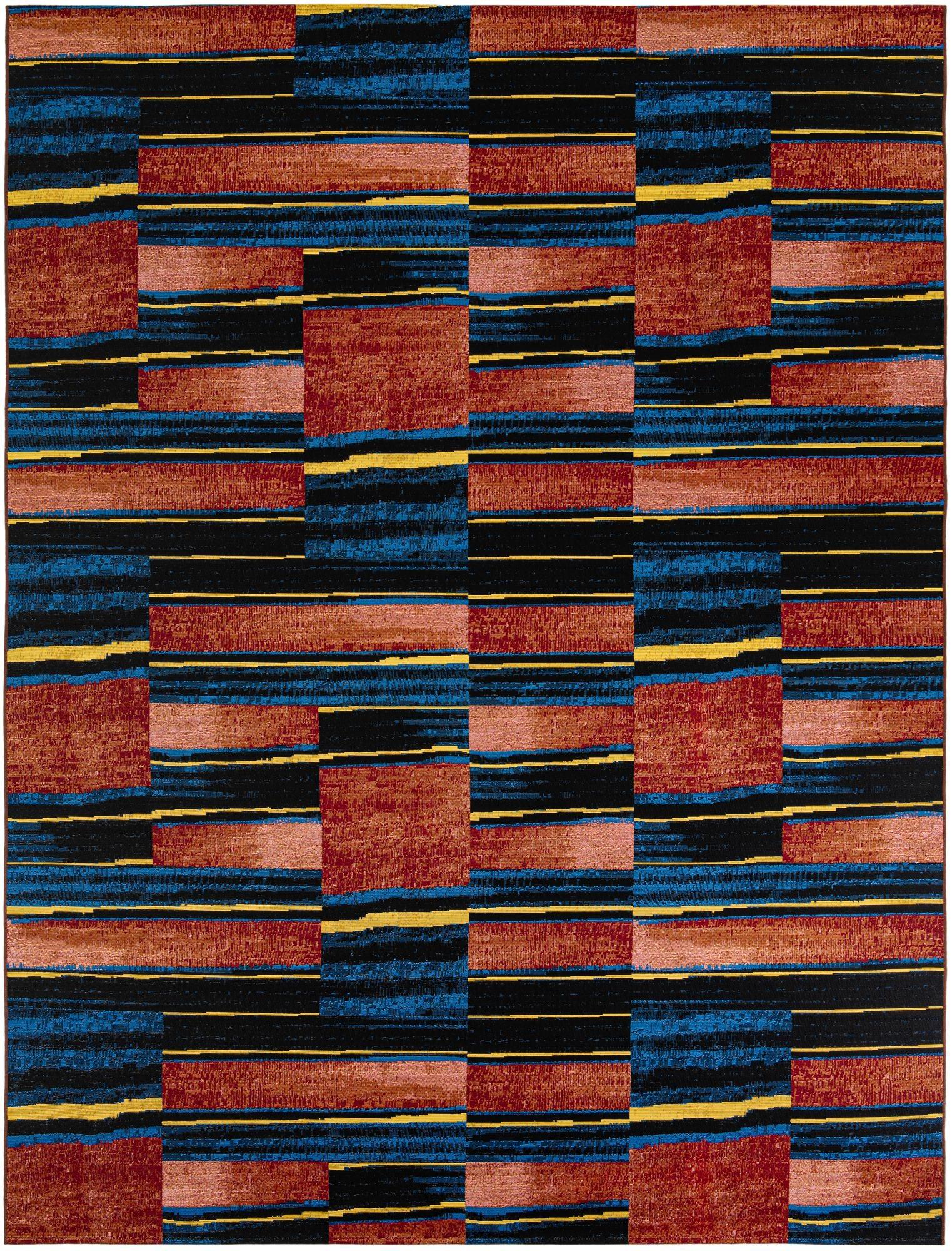 9' x 12' Conley · Abstract striped Outdoor Rug, red and black