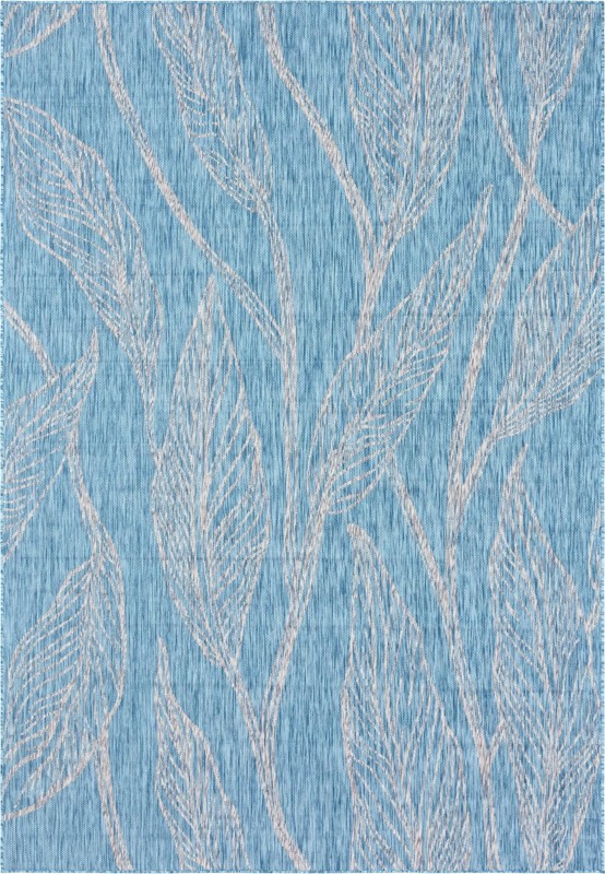 7' 10 x 11' Milton · Leaf Outdoor Rug, light aqua and ivory