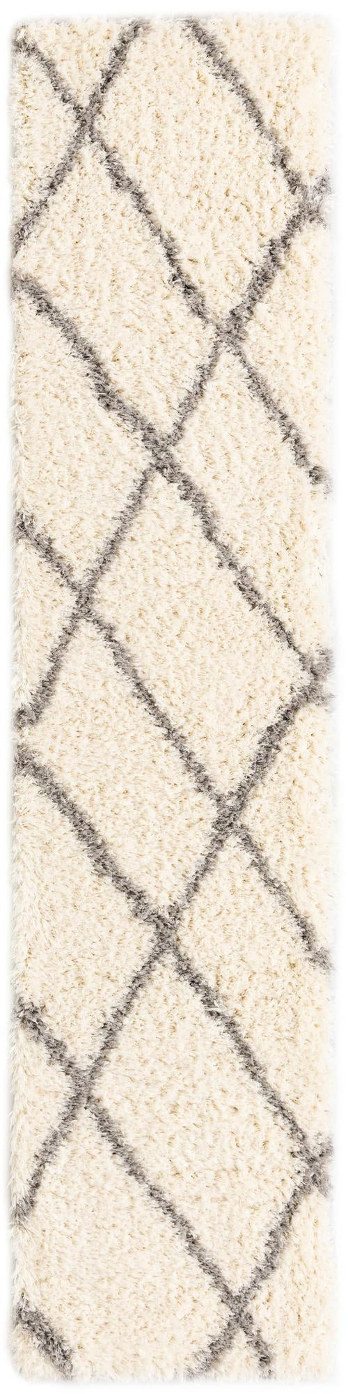 2' 7 x 12' Rockingham · Diamond Shag Rug, pearl and gray