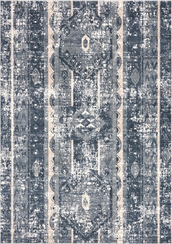 7' x 10' Grouse · Distressed striped rug, blue and beige