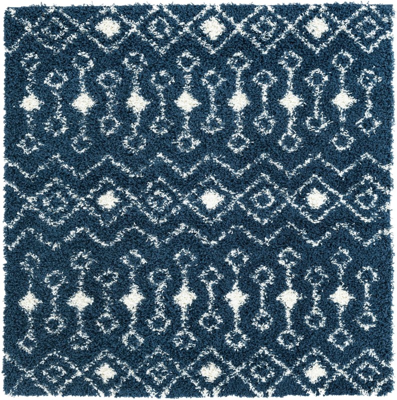 6' x 6' Bayley · Geometric trellis Shag Rug, navy and ivory
