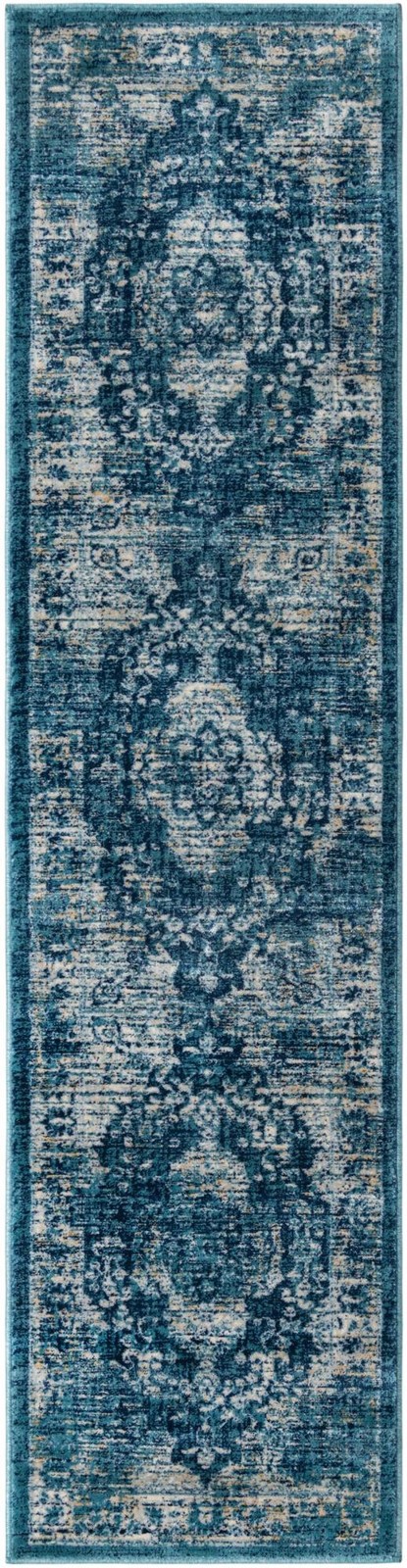 2' x 8' Fanshawe · Medallion rug, navy and beige