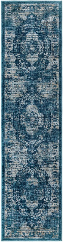 2' x 8' Fanshawe · Medallion rug, navy and beige