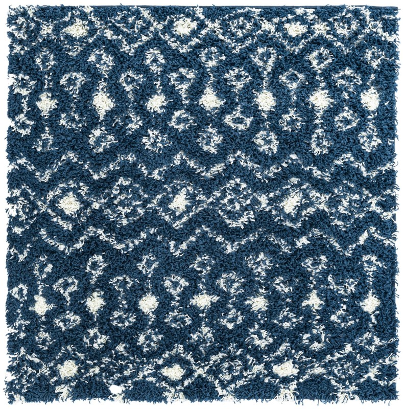 4' x 4' Bayley · Geometric trellis Shag Rug, navy and ivory