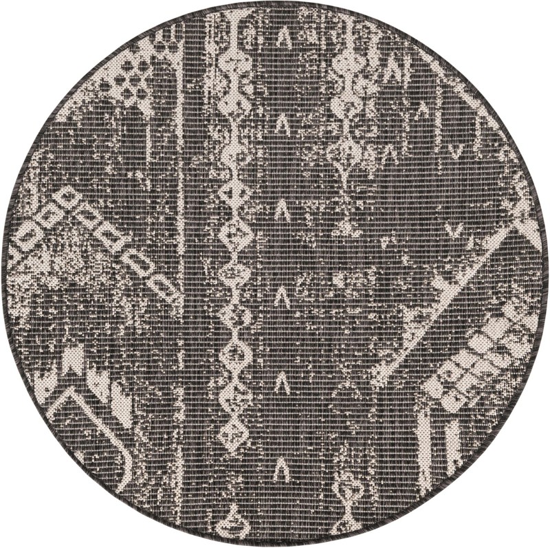 Wildman · Tribal geometric Outdoor Rug, charcoal and ivory