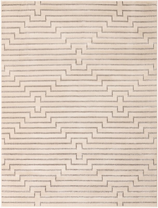 Cottonwood · Geometric maze rug, silver and cream