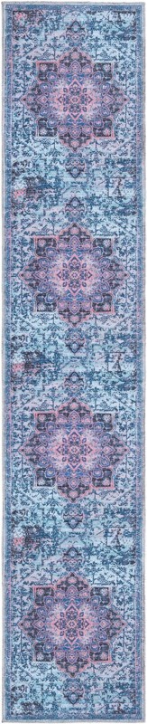 2' x 9' 10 Rideout · Distressed medallion Washable Rug, blue and pink