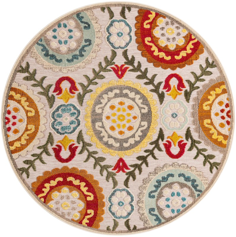 6' x 6' Quincy · Medallion Outdoor Rug, ivory and multicolor