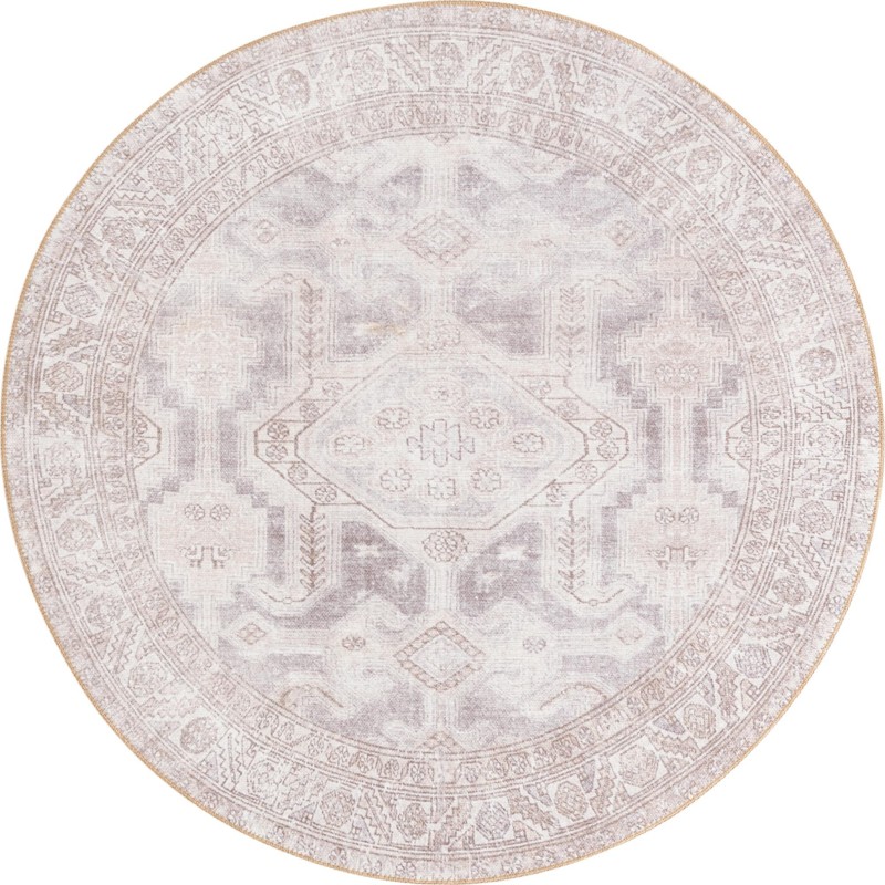 3' 6 x 3' 6 Walford · Faded medallion Washable Rug, gray and beige