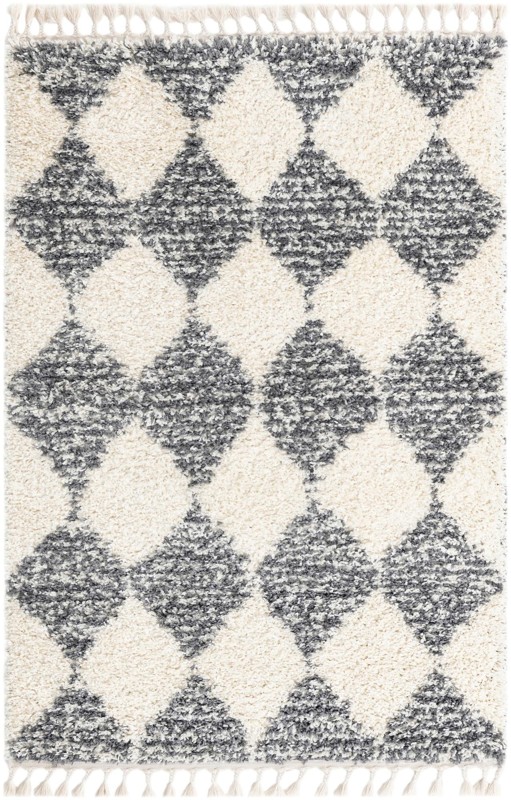 4' x 6' Newton · Diamond Shag Rug, white and gray