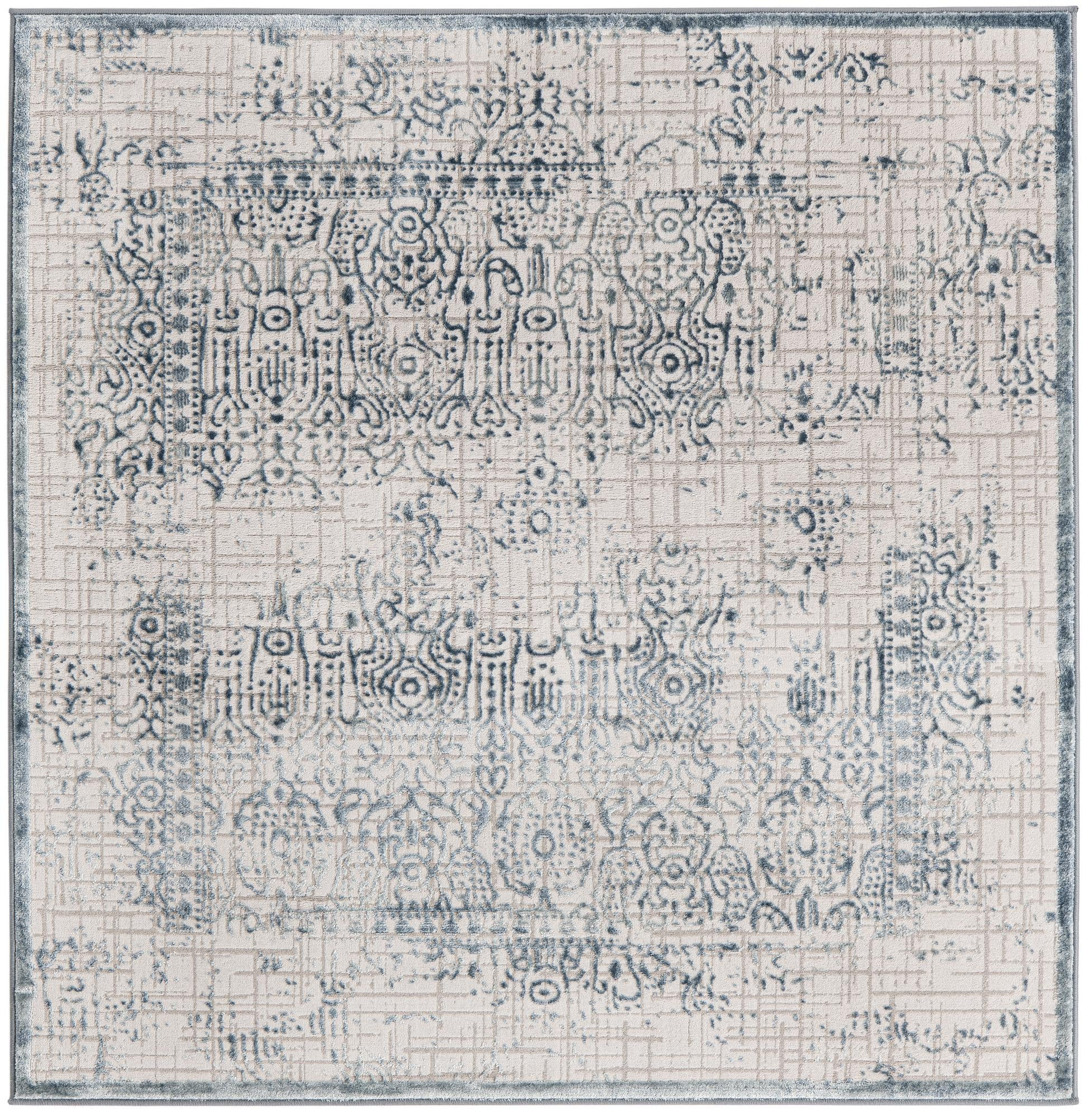5' 3 x 5' 3 Ardmore · Distressed medallion rug, blue and ivory