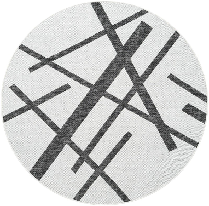 6' x 6' Saffron · Abstract Outdoor Rug, black and white