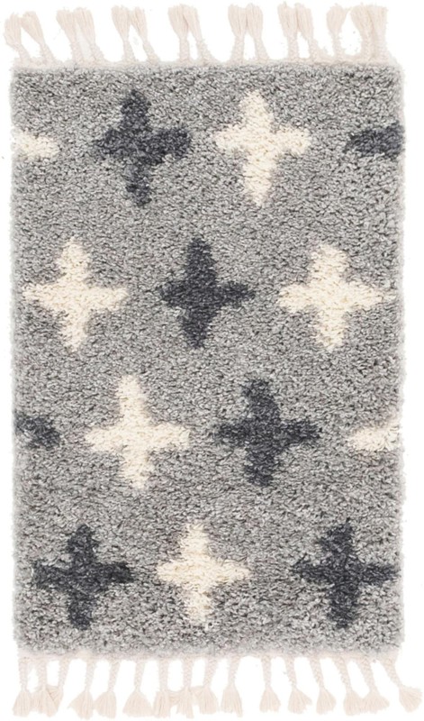 2' 2 x 3' Porteous · Cross pattern Shag Rug, gray and ivory