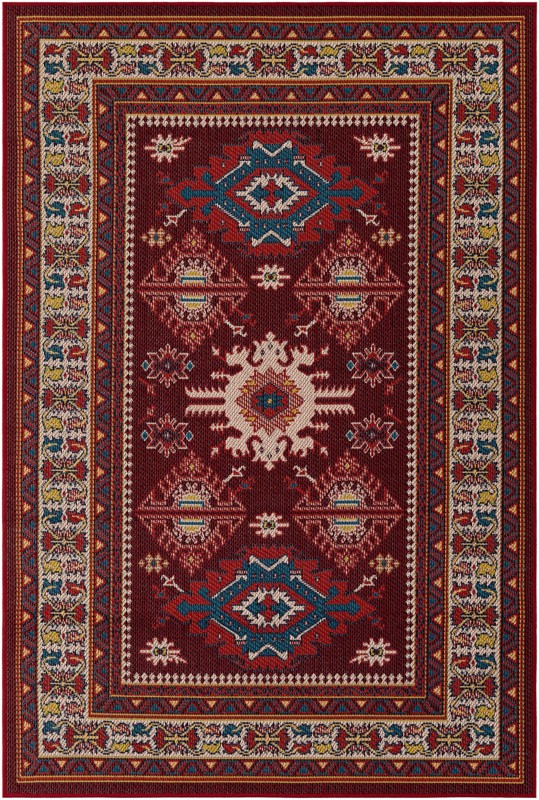 5' 3 x 8' Waxwing · Border Outdoor Rug, red