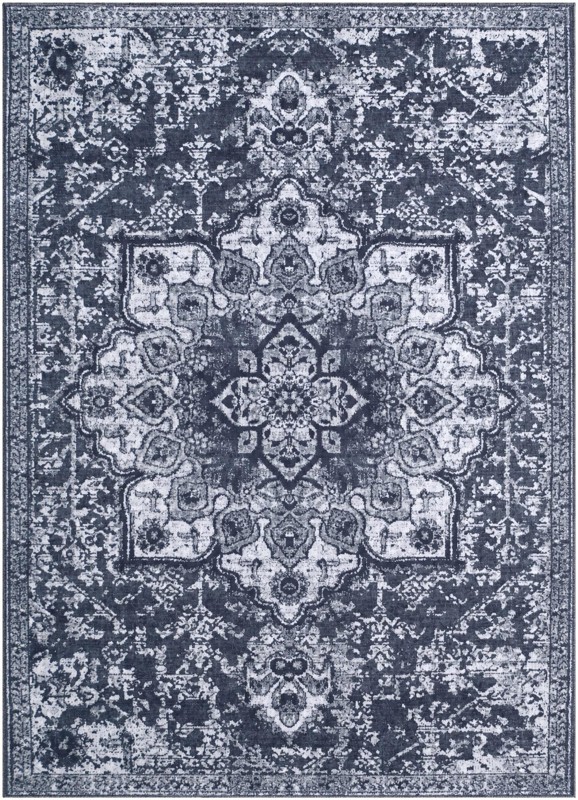 5' x 7' Rideout · Distressed medallion rug, charcoal and gray