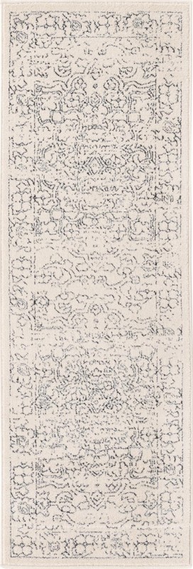 2' x 6' Taos · Botanical border rug, white and black