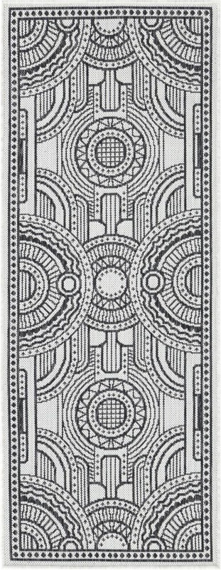2' x 5' 3 Brough · Border Outdoor Rug, white and black