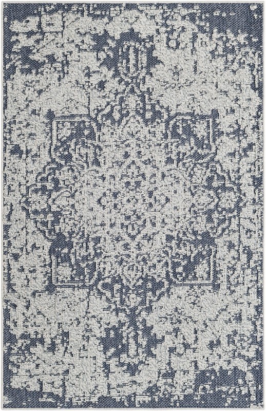 4' 1 x 6' 1 Cotter · Medallion Outdoor Rug, navy blue