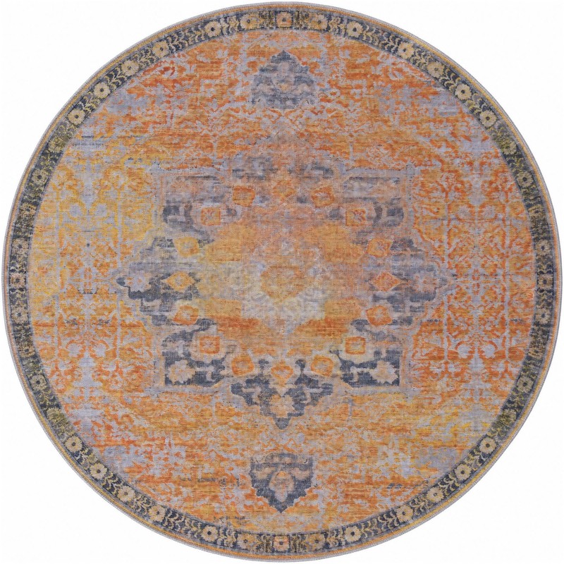 Rideout · Distressed medallion rug, yellow and slate