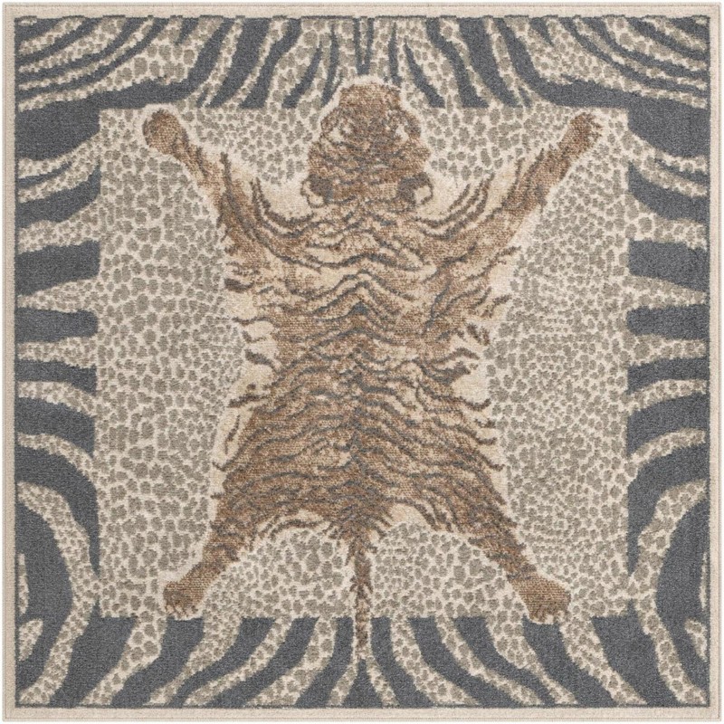 5' 3 x 5' 3 Denby · Animal print rug, gray and ivory