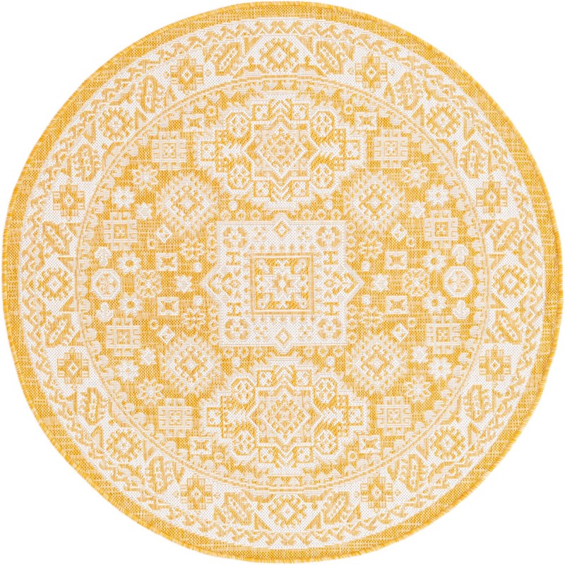 4' x 4' Bellamy · Border Outdoor Rug, yellow