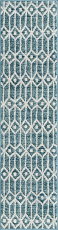 2' x 8' Vincent · Geometric trellis rug, blue and ivory