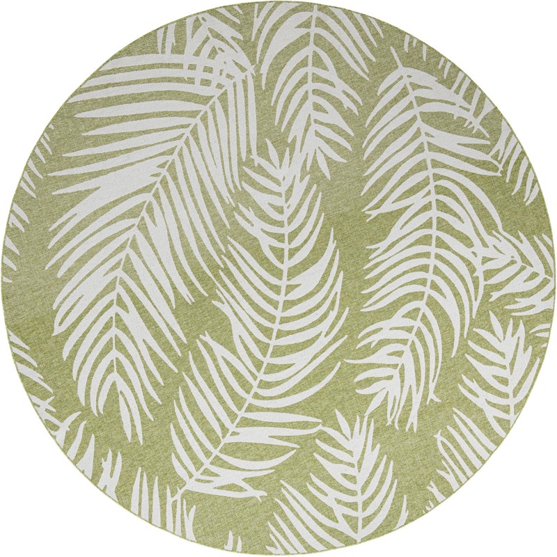 12' x 12' Moody · Palm leaf Outdoor Rug, green and ivory