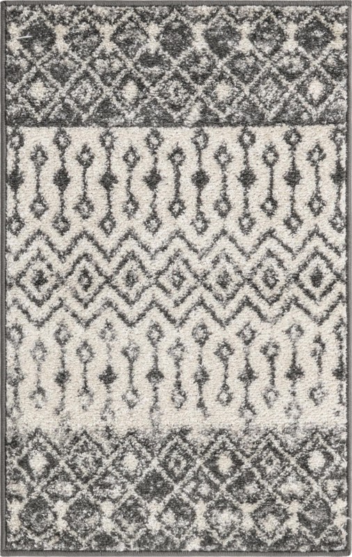 2' x 3' Vernon · Geometric tribal rug, gray and ivory