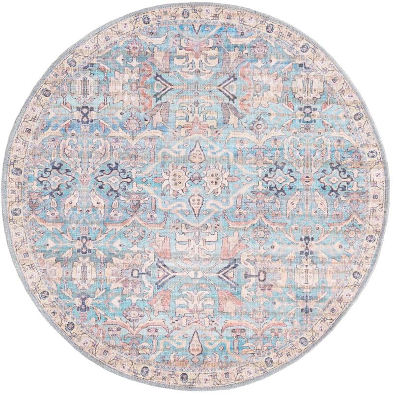 4' x 4' Gaskell · Border Washable Rug, blue