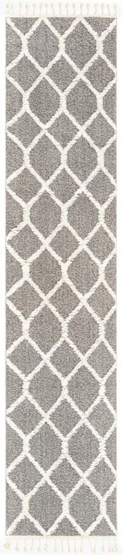2' 7 x 12' Kirkwood · Geometric trellis rug, gray and ivory