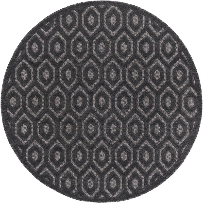 7' x 7' Roanoke · Geometric diamond Outdoor Rug, charcoal and ivory