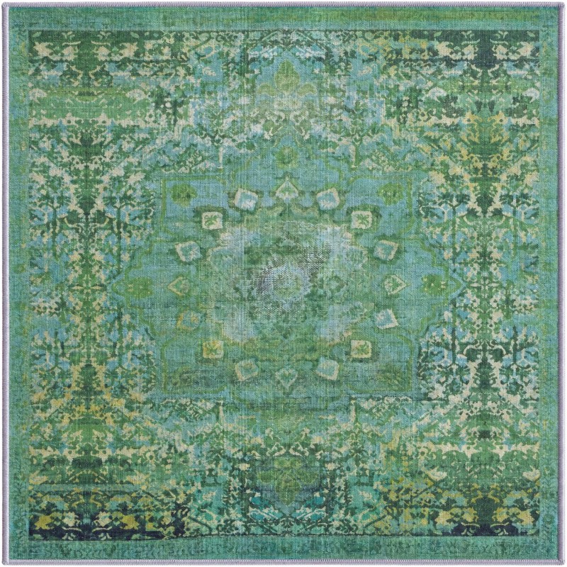 3' 3 x 3' 3 Rideout · Distressed medallion rug, turquoise and green