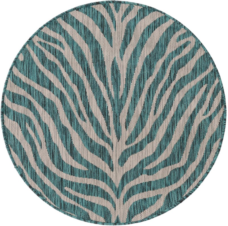 3' x 3' Abney · Zebra Outdoor Rug, teal