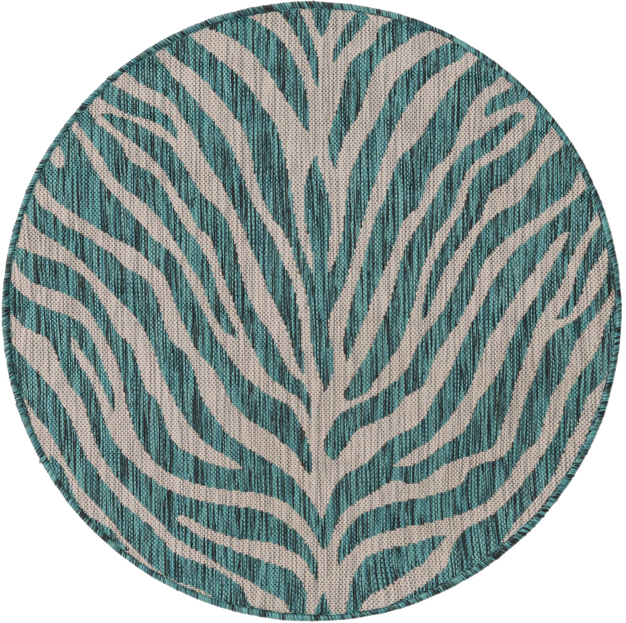 3' x 3' Abney · Zebra Outdoor Rug, teal