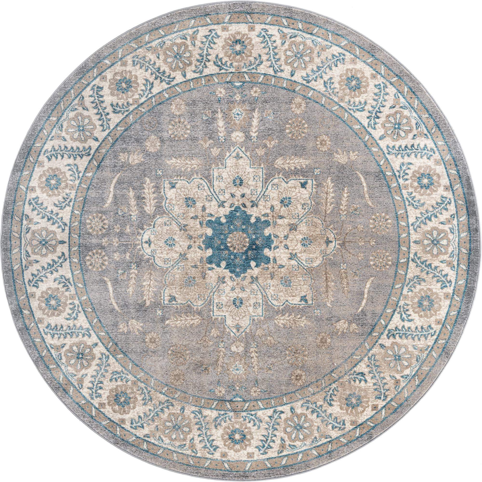 8' x 8' Weldon · Medallion rug, gray and cream