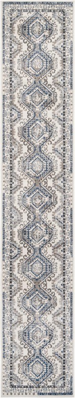 3' x 16' 5 Harmon · Geometric medallion rug, blue and ivory