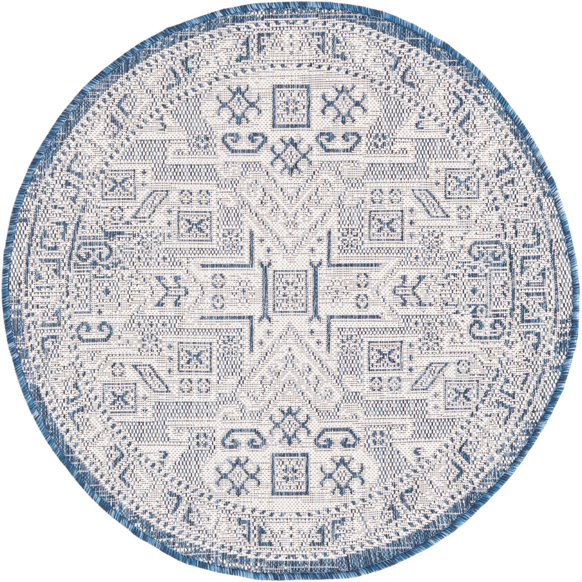 3' x 3' Estuary · Medallion Outdoor Rug, blue