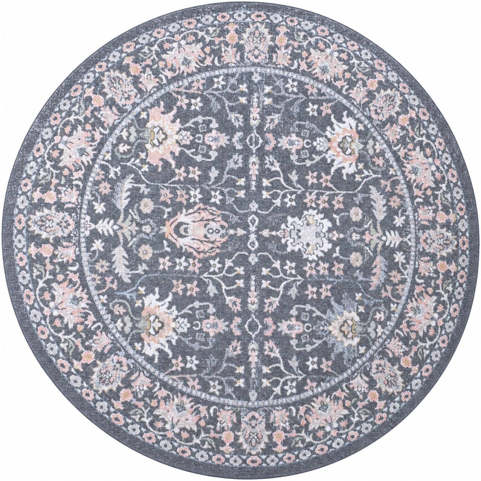 7' 10 x 7' 10 Sandys · Persian floral Washable Rug, navy and blush