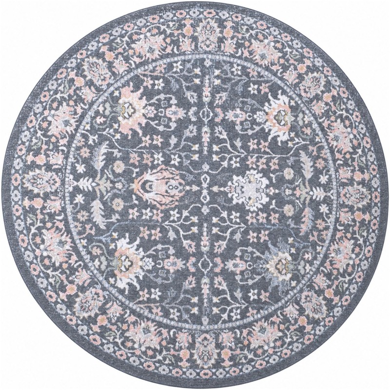 7' 10 x 7' 10 Sandys · Persian floral Washable Rug, navy and blush