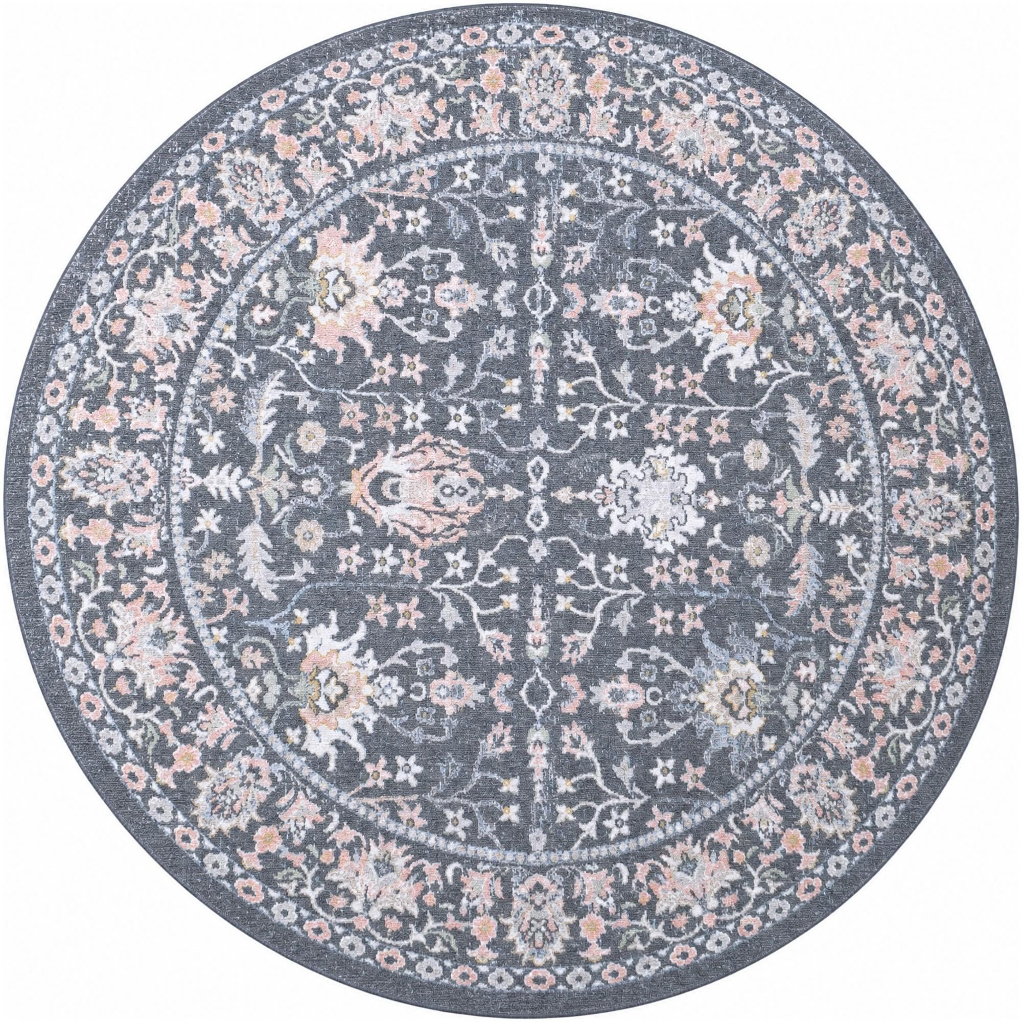 7' 10 x 7' 10 Sandys · Persian floral Washable Rug, navy and blush