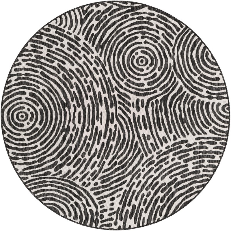 6' x 6' Grafton · Abstract Outdoor Rug, black and white