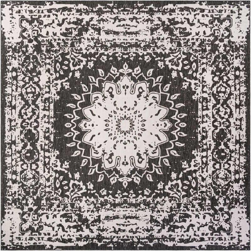 Royce · Medallion Outdoor Rug, black and white