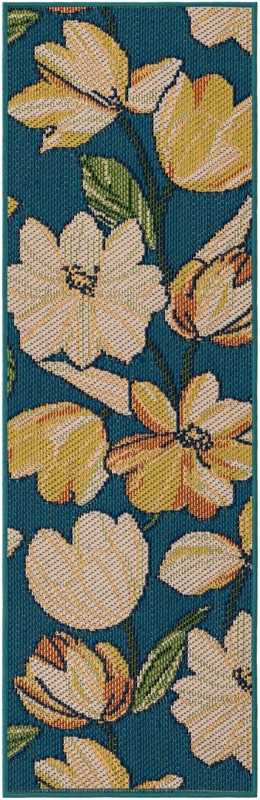 Lyndon · Floral / botanical Outdoor Rug, blue