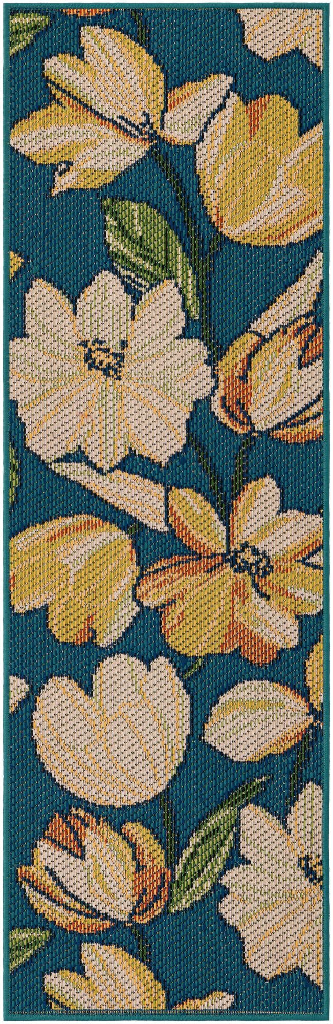2' x 6' Lyndon · Floral / botanical Outdoor Rug, blue