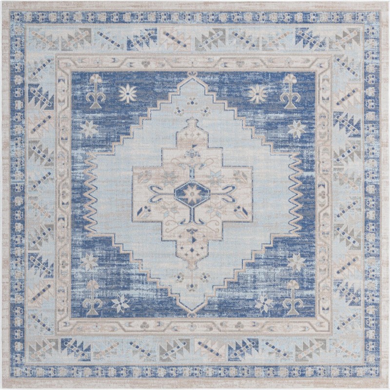 8' x 8' Ligonier · Border rug, sky blue