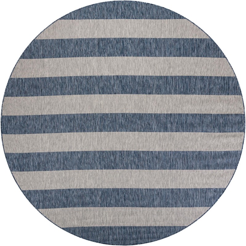 10' x 10' Dahlia · Striped Outdoor Rug, blue and gray