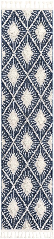 Greenport · Diamond sunburst rug, blue and ivory
